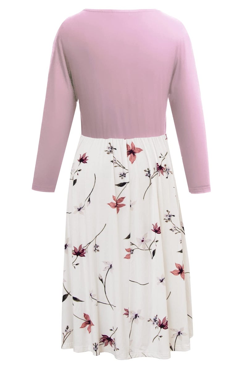 Smallshow Women's Maternity Nursing Dress 3/4 Sleeve Dress for Breastfeeding Medium Pink-SVP033 - Image 3