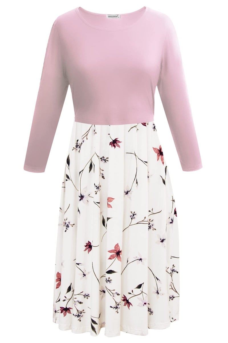 Smallshow Women's Maternity Nursing Dress 3/4 Sleeve Dress for Breastfeeding Medium Pink-SVP033 - Image 2