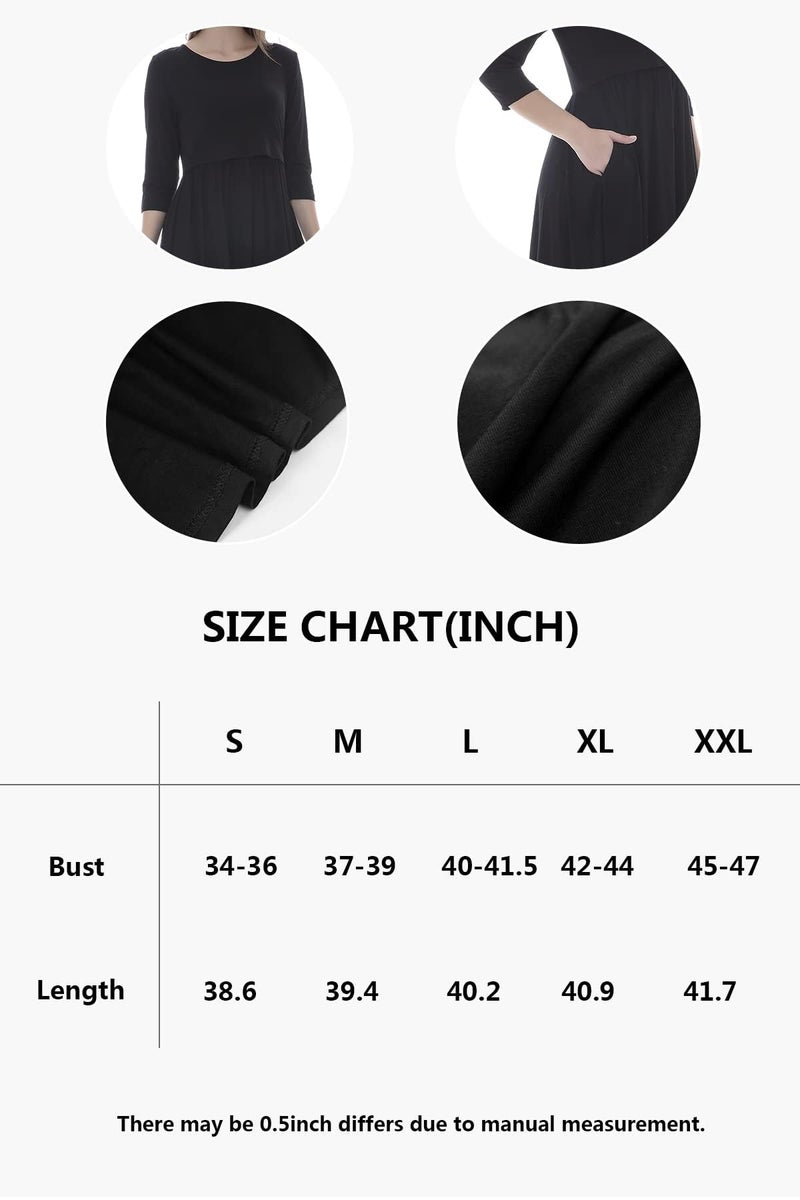 Smallshow Women's Maternity Nursing Dress 3/4 Sleeve Dress for Breastfeeding Medium Pink-SVP033 - Image 4