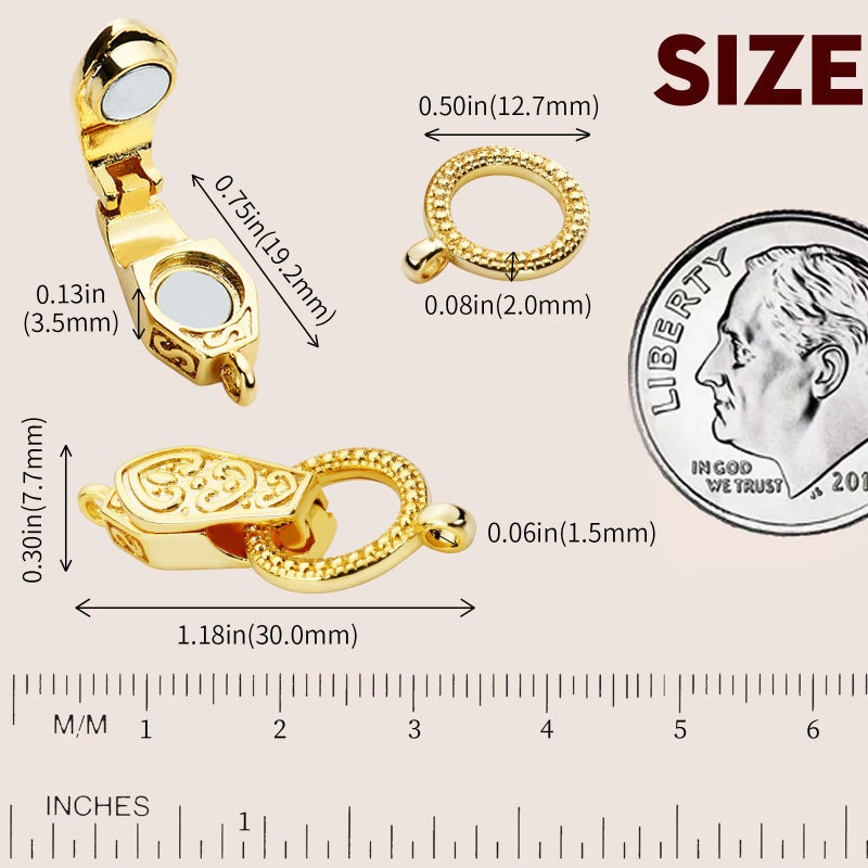 OHINGLT Fold Over Magnetic Necklace Clasps and Closures 18K Gold and Silver Plated Brass with Loop Magnet Converter for DIY Bracelet Jewelry Making - Image 2