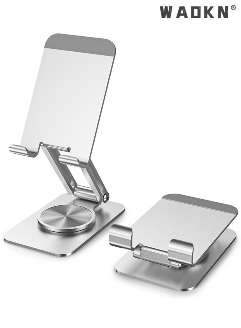 WAOKN Phone Stand Aluminum Mobile Stand Adjustable Mobile Holder Foldable Phone holder, Desktop iPhone Stand Compatible With All Mobile Phone, iPhone 15 Pro/15 Pro Max, Samsung Galaxy, iPad silvery  - Image 1