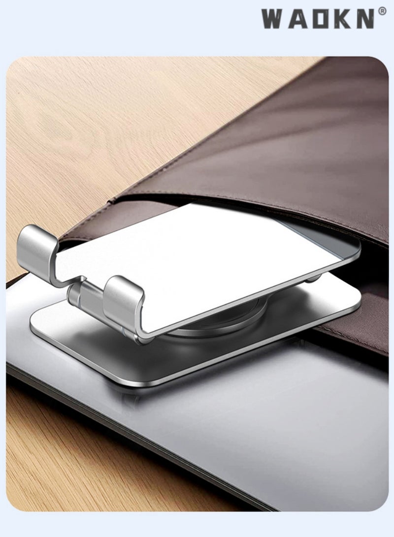 WAOKN Phone Stand Aluminum Mobile Stand Adjustable Mobile Holder Foldable Phone holder, Desktop iPhone Stand Compatible With All Mobile Phone, iPhone 15 Pro/15 Pro Max, Samsung Galaxy, iPad silvery  - Image 4