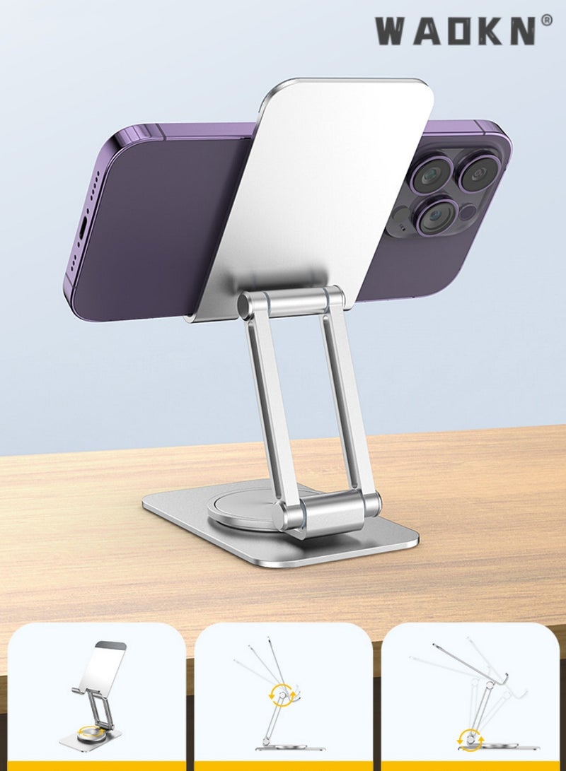 WAOKN Phone Stand Aluminum Mobile Stand Adjustable Mobile Holder Foldable Phone holder, Desktop iPhone Stand Compatible With All Mobile Phone, iPhone 15 Pro/15 Pro Max, Samsung Galaxy, iPad silvery  - Image 5