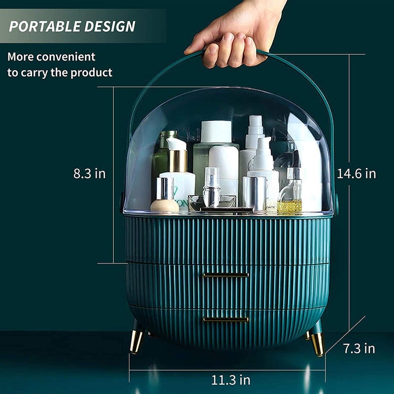 sulfar Large Cosmetic Makeup Organizer with Drawers and Brush Organizer, Dust Water Proof Cosmetics Storage Display Case, Suitable for Bathroom Countertop and Bedroom Vanity Dresser (green) - Image 4