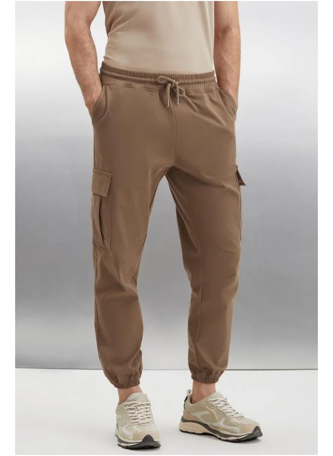 GRIMELANGE Grimelange Cargo Men's Woven Cargo Pocket Elastic Waist & Hem Mink Pants