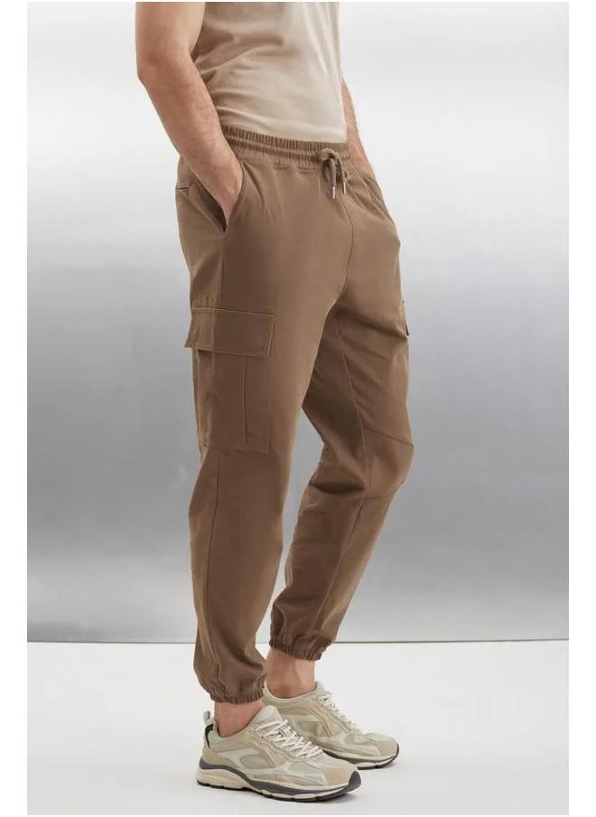 GRIMELANGE Grimelange Cargo Men's Woven Cargo Pocket Elastic Waist & Hem Mink Pants