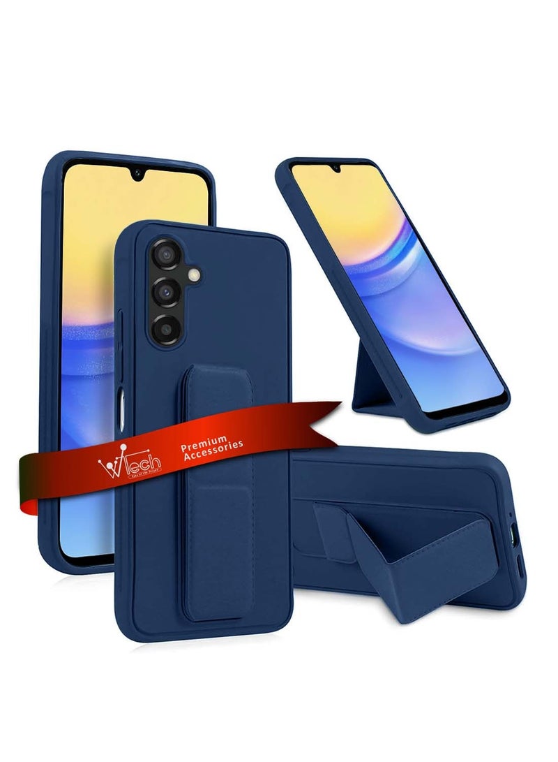 Wtech Samsung Galaxy A16 5G 2024 Hand Grip Foldable Magnetic Kickstand Wrist Strap Finger Grip With Built-In Iron Case Cover - Navy Blue - Image 1