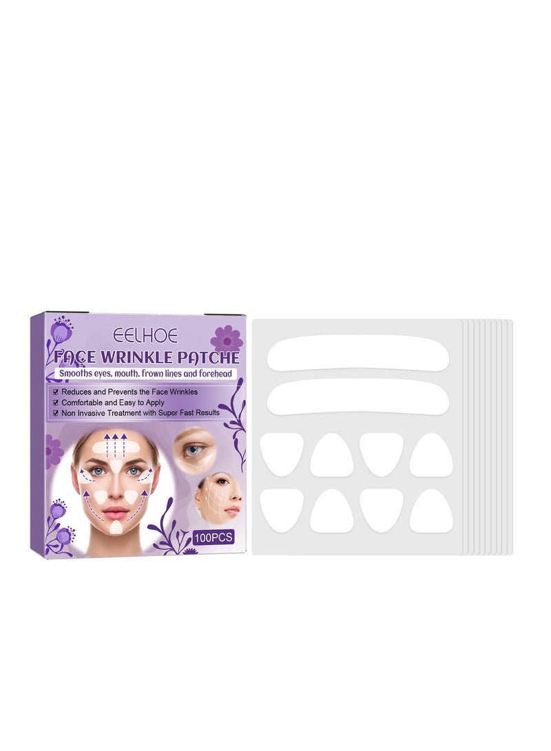 إيلهو 100 قطعة بقع تجاعيد الوجه والجبهة ، شريط شد الوجه غير المرئي لتنعيم الخطوط الدقيقة للعين والفم والجبهة - بقع غير سيليكون مضادة للتجاعيد لشد الوجه وإزالة التجاعيد - Image 1