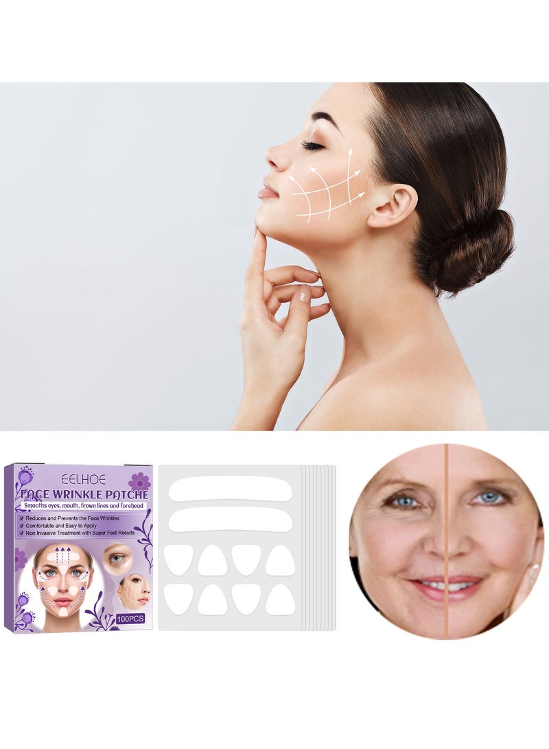 إيلهو 100 قطعة بقع تجاعيد الوجه والجبهة ، شريط شد الوجه غير المرئي لتنعيم الخطوط الدقيقة للعين والفم والجبهة - بقع غير سيليكون مضادة للتجاعيد لشد الوجه وإزالة التجاعيد - Image 2