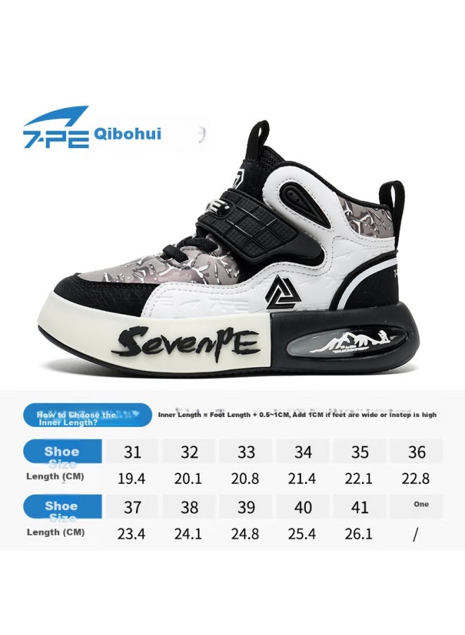 7-pe Boys' Sneakers Spring New Boys' Casual Shoes Leather Waterproof Soft Sole High-top Children's Sports Shoes
