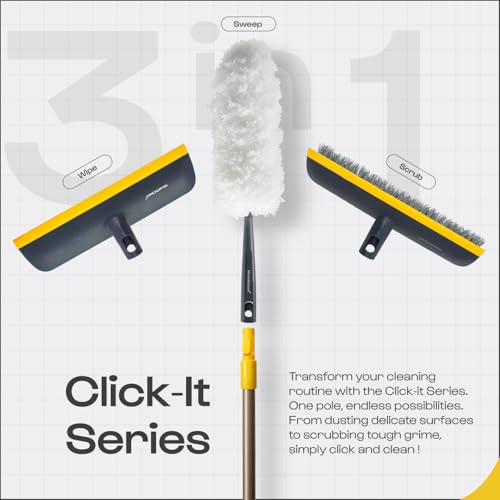 MinuteToCleanIt Floor Scrub Brush with Squeegee, 45.3-55.9" Extendable Handle, 11.8" Wide Head, for Tiles, Hardwood, Patio, Yellow (2 in 1 Brush with Duster) - Image 2