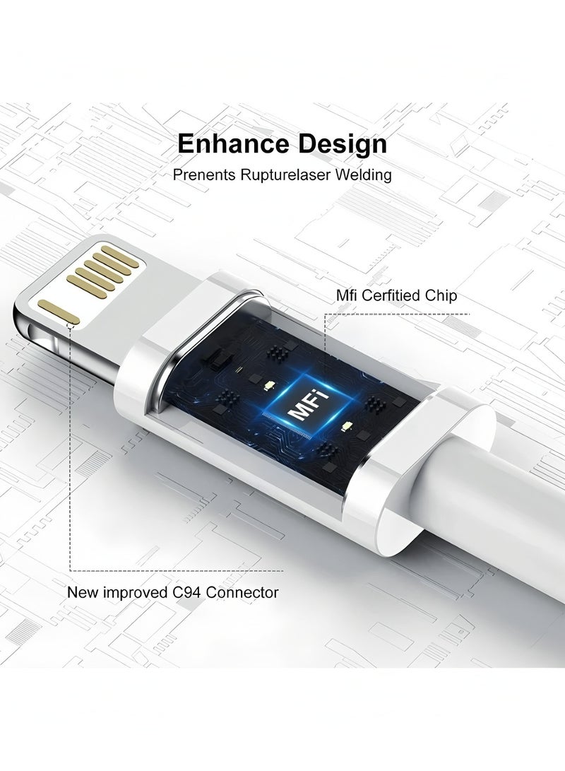 أبلينم مجموعة من 4 كابلات شحن أصلية لأجهزة iPhone بطول 1/2 متر، سلك Apple Lightning إلى USB للشحن السريع لأجهزة iPhone 14 13 12/11/11Pro/11Max/ X/XS/XR/XS Max/8/7 - Image 3