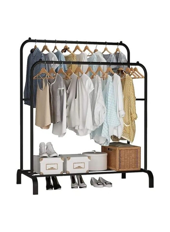 BLOOMING TIME Multifunctional Metal Garment Rack with Shelf – Organize and Display Clothes in Style (black)  - Image 1