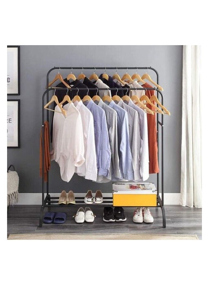 BLOOMING TIME Multifunctional Metal Garment Rack with Shelf – Organize and Display Clothes in Style (black)  - Image 3