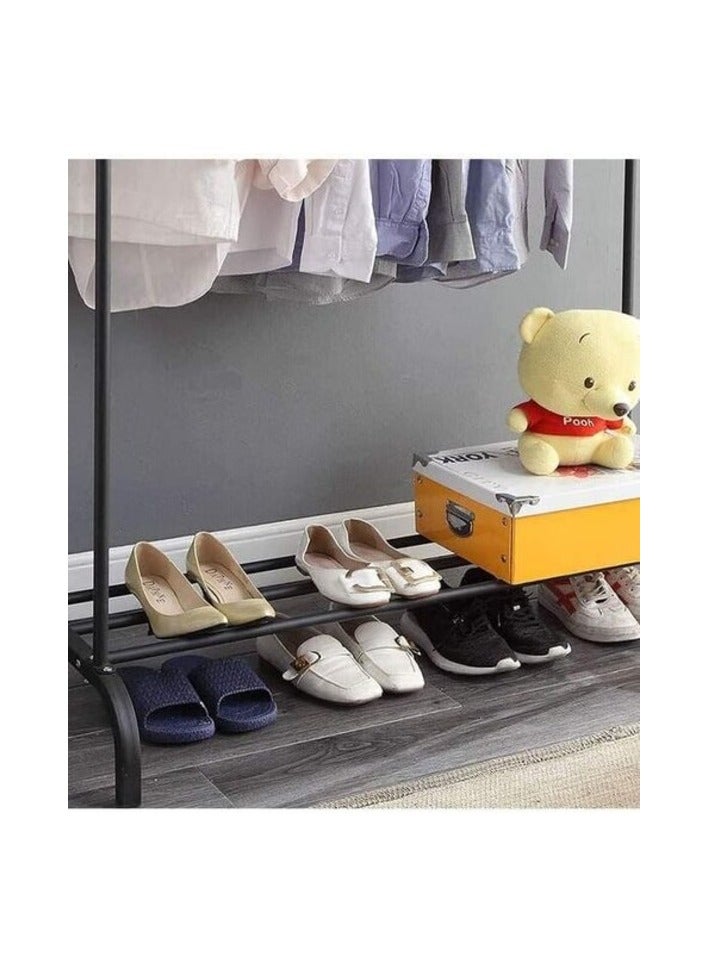 BLOOMING TIME Multifunctional Metal Garment Rack with Shelf – Organize and Display Clothes in Style (black)  - Image 4