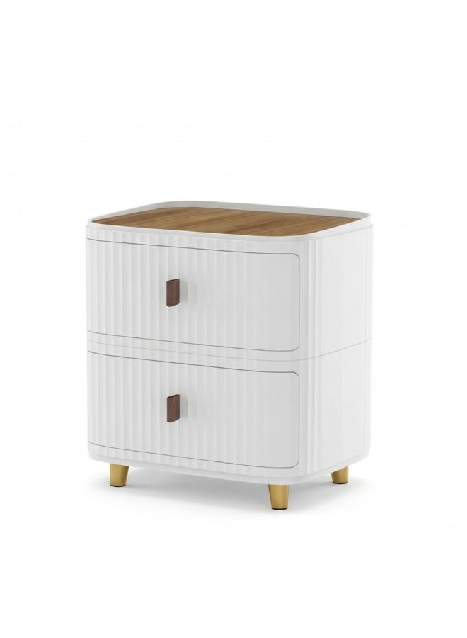 Marcolo Plastic Storage Cabinet 2 Drawer Organizer with Wooden Top, Space Saving Storage Unit for Bedroom, Living Room & Office, 42x32x45 cm, White - Image 2