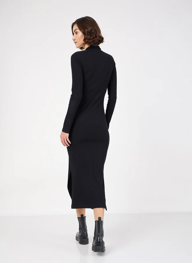 ساسافراس Black Ribbed Bodycon Midi Dress for Women