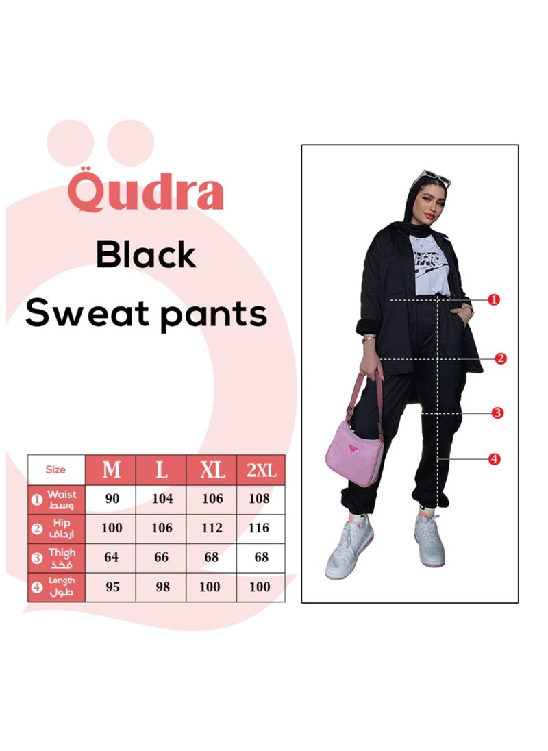 Qudra - 100% cotton black sweatpants with Pockets and Elasticated Foot - Image 1