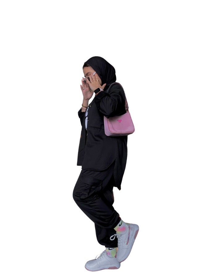 Qudra - 100% cotton black sweatpants with Pockets and Elasticated Foot - Image 1