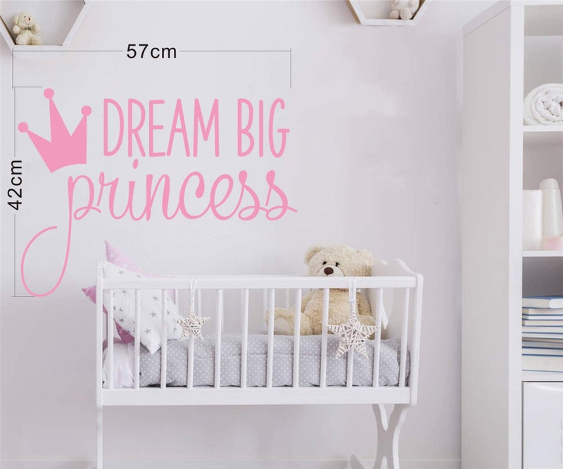 JURUOXIN Dream Big Princess with Crown Wall Decal Vinyl Sticker for Kids Baby Girls Bedroom Decoration Nursery Home Decor Mural Design YMX18 (Soft Pink) - Image 2