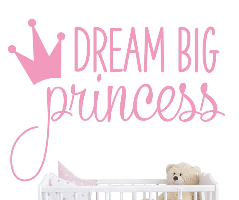 JURUOXIN Dream Big Princess with Crown Wall Decal Vinyl Sticker for Kids Baby Girls Bedroom Decoration Nursery Home Decor Mural Design YMX18 (Soft Pink) - Image 1