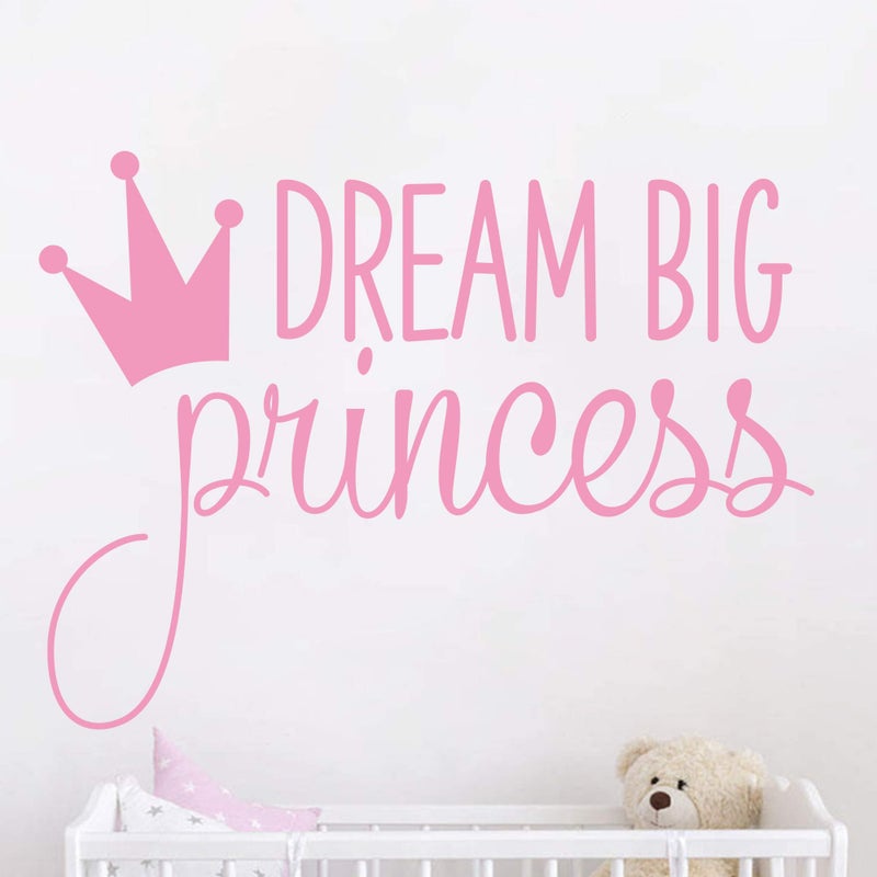 JURUOXIN Dream Big Princess with Crown Wall Decal Vinyl Sticker for Kids Baby Girls Bedroom Decoration Nursery Home Decor Mural Design YMX18 (Soft Pink) - Image 4
