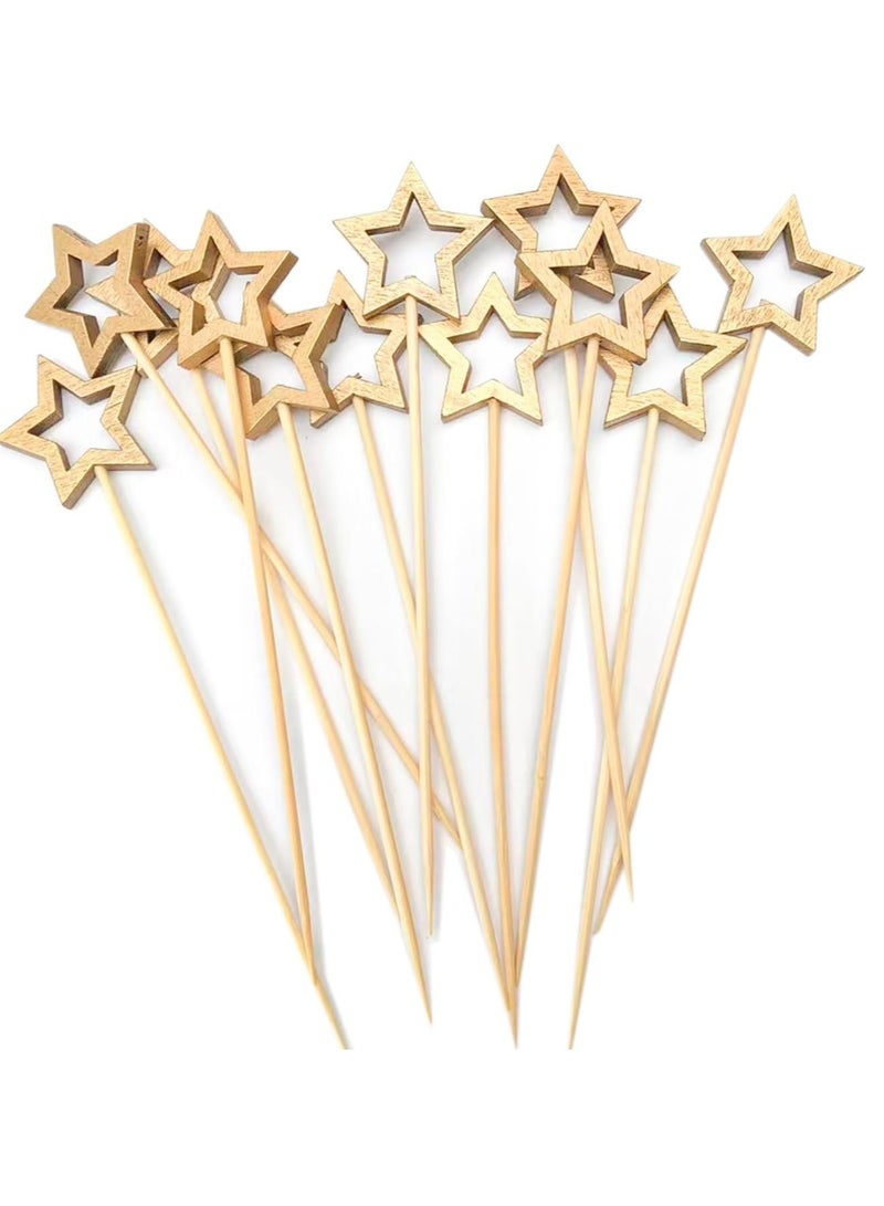 أوزيغالور 50 قطعة أعواد أسنان ذهبية على شكل نجمة ذهبية من الخيزران، أسياخ أسنان مزخرفة بطول 5.5 بوصة للمقبلات - Image 1