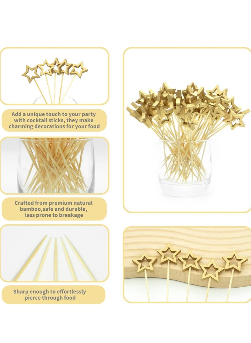 أوزيغالور 50 قطعة أعواد أسنان ذهبية على شكل نجمة ذهبية من الخيزران، أسياخ أسنان مزخرفة بطول 5.5 بوصة للمقبلات - Image 2