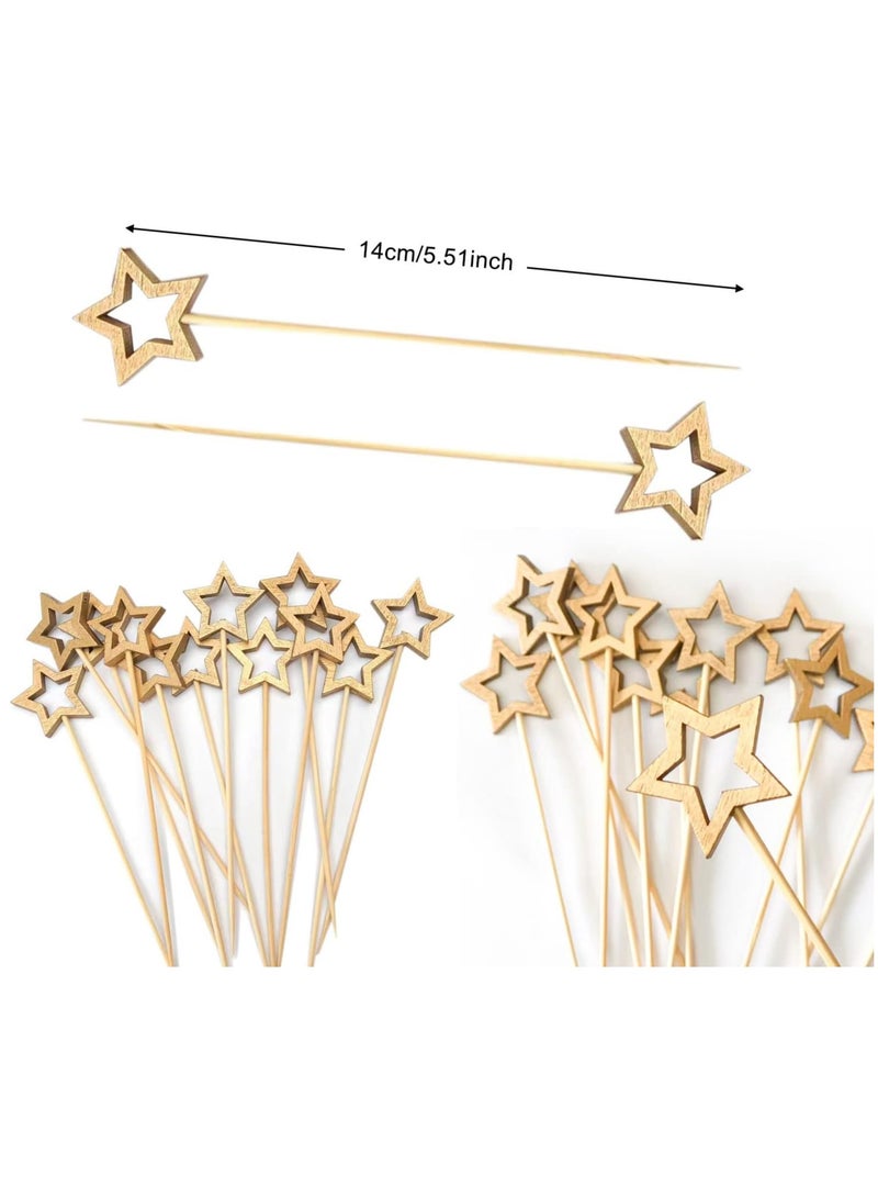 أوزيغالور 50 قطعة أعواد أسنان ذهبية على شكل نجمة ذهبية من الخيزران، أسياخ أسنان مزخرفة بطول 5.5 بوصة للمقبلات - Image 5