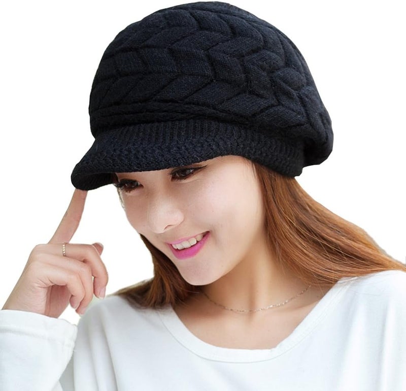 HINDAWI Women Winter Warm Knit Hat Wool Snow Ski Caps with Visor - Image 1