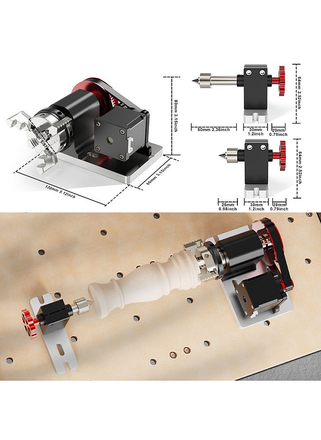 Two Trees Rotary Module Kit 4th Axis CNC  for TTC450 Engraving Machine  Rotating Axle Support 4mm-60mm Clamping   Diameter 4:1 Chuck Reduction Ratio Suitable for Carving Cylindrical Cans Objects  - Image 4