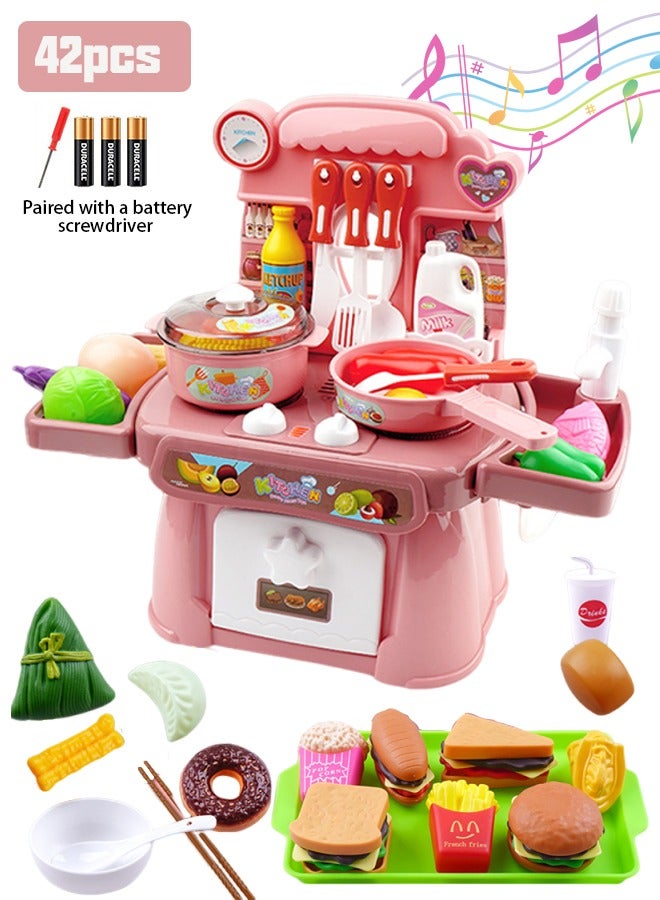 مجموعة ألعاب المطبخ التظاهرية، مجموعة ألعاب المطبخ للأطفال، أدوات طهي للعب الأدوار للأطفال مع ضوء ورذاذ وحوض لعب، ألعاب ألعاب المطبخ، مجموعات ألعاب إكسسوارات المطبخ، مجموعة طبخ حقيقية للأطفال، مجموعة مكونة من 24 قطعة + مجموعة شواء مكونة من 14 قطعة - Image 1