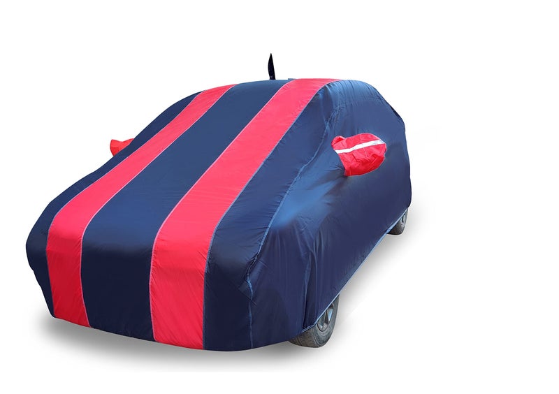Auto Hub Car Cover Compatible with Maruti Swift (Model : 2012-2017) with Antenna & Mirror Pocket, Water Resistant, Triple Stitched, Swift Car Cover- Navy-Red - Image 3