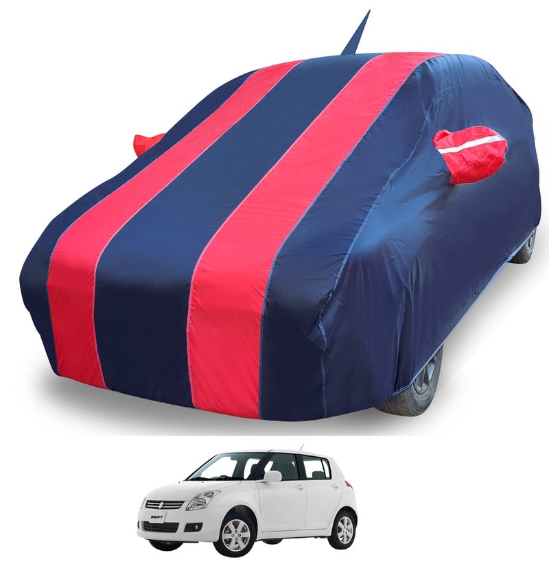 Auto Hub Car Cover Compatible with Maruti Swift (Model : 2012-2017) with Antenna & Mirror Pocket, Water Resistant, Triple Stitched, Swift Car Cover- Navy-Red - Image 2