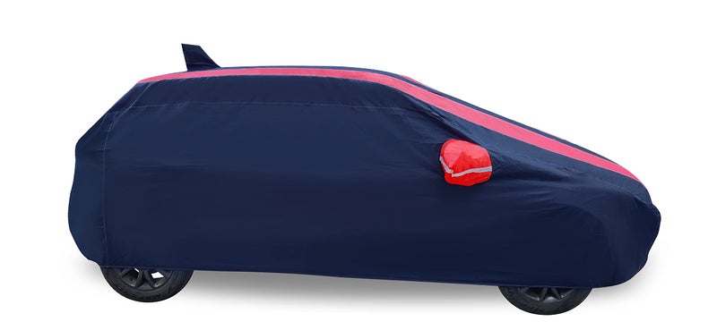 Auto Hub Car Cover Compatible with Maruti Swift (Model : 2012-2017) with Antenna & Mirror Pocket, Water Resistant, Triple Stitched, Swift Car Cover- Navy-Red - Image 4