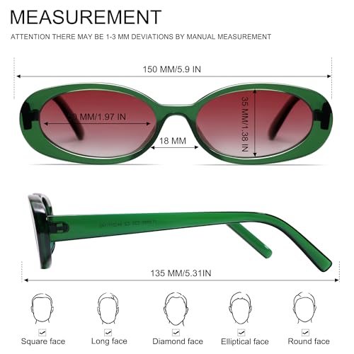 VANLINKER Retro Vintage Oval Sunglasses for Women 90s Polarized Trendy Sun Glasses,Green Frame Pink Lens - Image 4