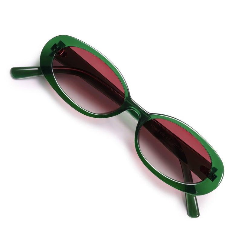 VANLINKER Retro Vintage Oval Sunglasses for Women 90s Polarized Trendy Sun Glasses,Green Frame Pink Lens - Image 5