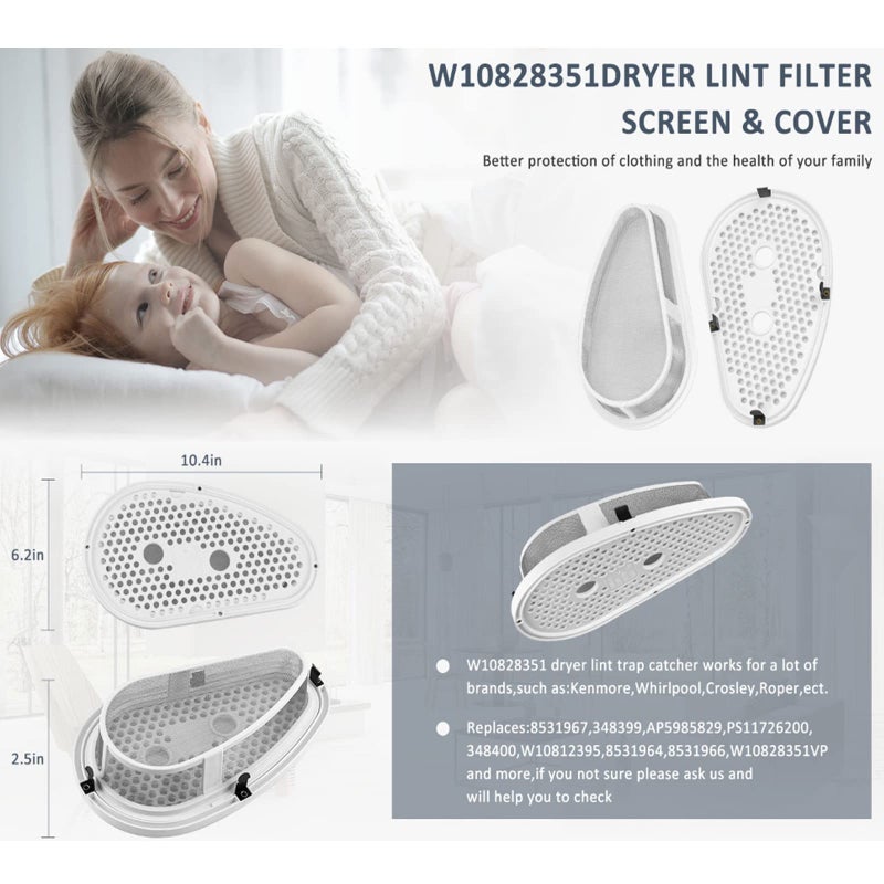 Fetechmate W10828351 Dryer Lint Filter Replacement Compatible With Ken-More Whirl-Pool Stackable Washer W10828351 Upgraded Dryer Lint Filter & Cover Replaces 8531964 8531967 Ap5985829 By Fetechmate - Image 2