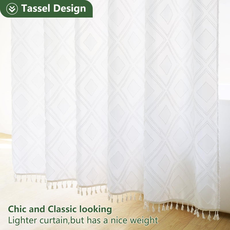 Eurcross Long White Boho Fabric Startain for Farmhouse 72 × 78 بوصات الطول لينة وأنيقة من القماش المملوءة بقطعة الستائر القابلة للغسل والطارد المائي للحمام - Image 2