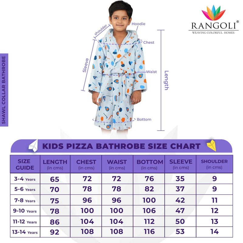 Rangoli Pizza-Theme 100% Cotton Kids Bathrobe, 400 GSM - Ultra-Soft Hooded Bathrobe for Boys and Girls, Peach, 11 to 12 Years - Image 4
