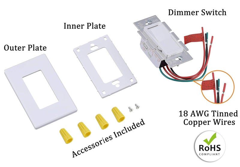 CLOUDY BAY in Wall Dimmer Switch for LED Light/CFL/Incandescent,3-Way Single Pole Dimmable Slide, 600W max Incandescent,150W max Dimmable LED/CFL, Cover Plate Included, Pack of 2 - Image 3