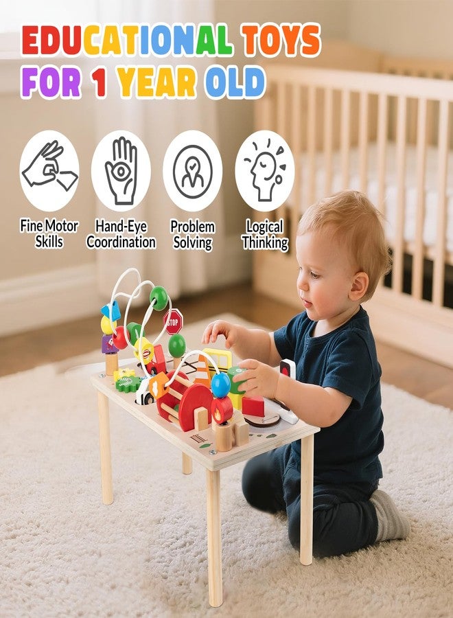 Busy edition Activity Table for 1+ Year Old, Montessori Wooden Toys for Toddlers 1-3, 8 in 1 Baby Activity Table, Educational Sensory Bead Maze Toys for Babies, Learning Shape Sorter, Birthday Gifts Girls Boys - Image 4