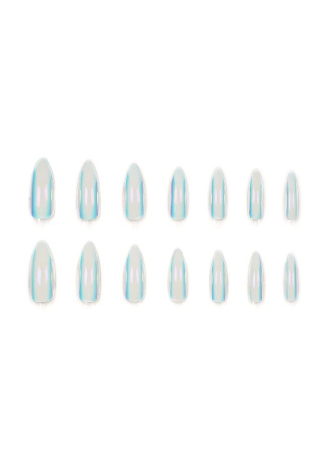 ليك أظافر لاصقة قابلة لإعادة الاستخدام من ليك - 14 قطعة، هولوغرافية كروماتية، أظافر صناعية لاصقة، فن الأظافر، أظافر بيضاء هولوغرافية كروماتية مدببة (عبوة من 14 قطعة) - Image 5