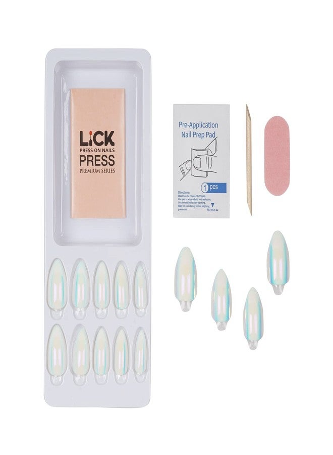 ليك أظافر لاصقة قابلة لإعادة الاستخدام من ليك - 14 قطعة، هولوغرافية كروماتية، أظافر صناعية لاصقة، فن الأظافر، أظافر بيضاء هولوغرافية كروماتية مدببة (عبوة من 14 قطعة) - Image 4