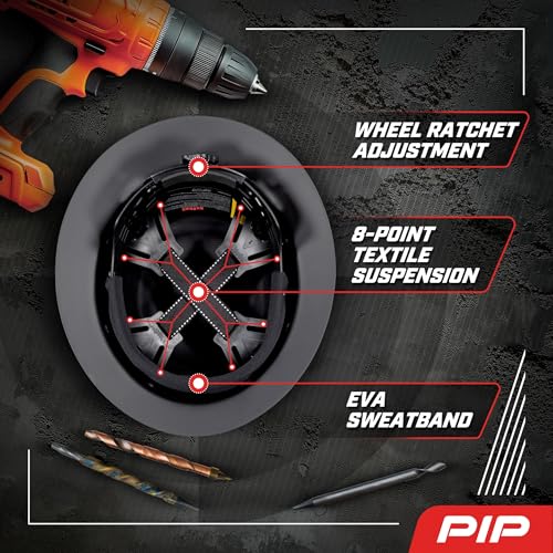 PIP Dynamic WolfJaw Fiberglass Full Brim Hard Hat with Wheel Ratchet, 8 Point Suspension, ANSI/ISEA Z89.1 Type 1 Certified, Glass G Electrical Rating, Black (280-HP1481USA-11) - Image 4