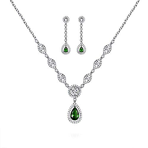 GULICX AAA Cubic Zirconia Women's Party Silver Tone Emerald-Color Jewelry Set Earrings Pendant Necklace - Image 1