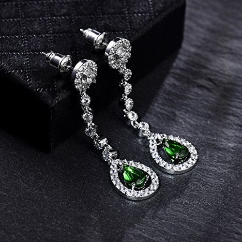 GULICX AAA Cubic Zirconia Women's Party Silver Tone Emerald-Color Jewelry Set Earrings Pendant Necklace - Image 4