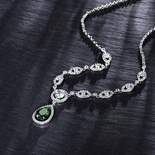 GULICX AAA Cubic Zirconia Women's Party Silver Tone Emerald-Color Jewelry Set Earrings Pendant Necklace - Image 3