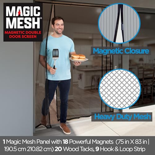 Magic Mesh باب مزدوج بشاشة مغناطيسية - باب شاشة بدون استخدام اليدين، يناسب الأبواب الفرنسية والأبواب المنزلقة 75 بوصة × 83 بوصة - Image 3