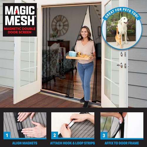 Magic Mesh باب مزدوج بشاشة مغناطيسية - باب شاشة بدون استخدام اليدين، يناسب الأبواب الفرنسية والأبواب المنزلقة 75 بوصة × 83 بوصة - Image 2
